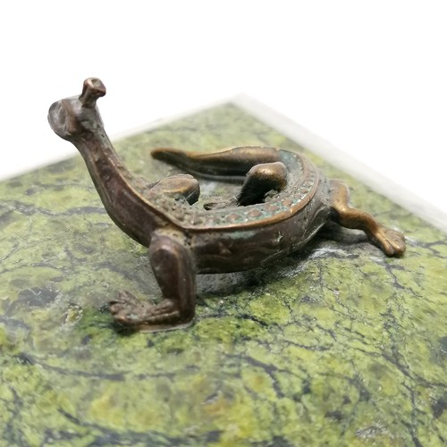 257 - Serpentine table box with bronze lizard finial handle - 10cm square and does have some chips ~ SOLD ... 