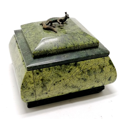 257 - Serpentine table box with bronze lizard finial handle - 10cm square and does have some chips ~ SOLD ... 