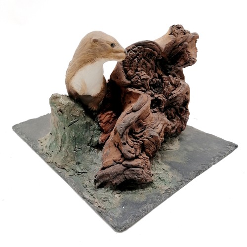 264 - Display model of an otter with natural wood detail mounted on a slate base (21.5cm x 29cm) x 16cm hi... 