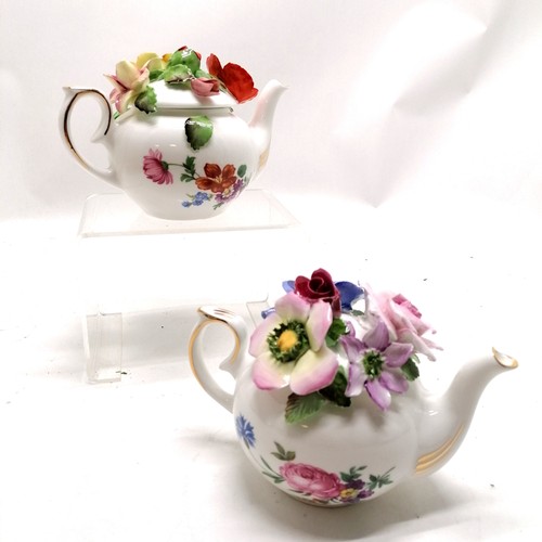 266 - 2 x Royale Stratford floral encrusted teapots - Autumn & Summer ~ approx 10cm high with no obvious d... 