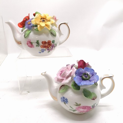 266 - 2 x Royale Stratford floral encrusted teapots - Autumn & Summer ~ approx 10cm high with no obvious d... 