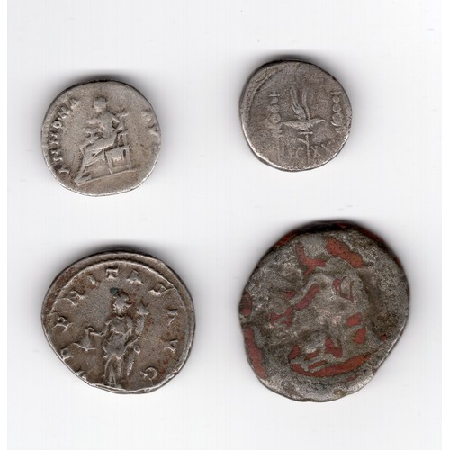 273 - 4 x silver Roman coins inc Mark Antony (32-31BC) with galley / legionary eagle between 2 standards, ... 