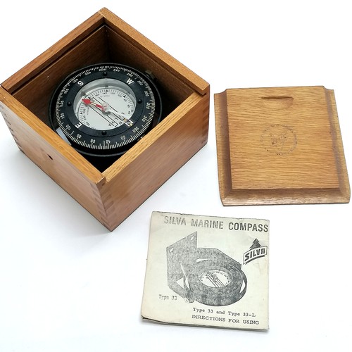 276 - Silva marine compass type 33/L with original instruction book in wooden case with spare dial ~ box 1... 