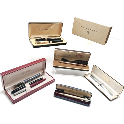 285 - Boxed silver gilt yard-o-led pencil t/w 4 x boxed pens ~ Sheaffer, Waterman's (x2 - 2 with gold nibs... 