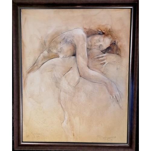 292 - Jürgen Görg (b.1951) large 2004 original signed mixed media painting 'Kuschel-szene' (cuddle scene) ... 