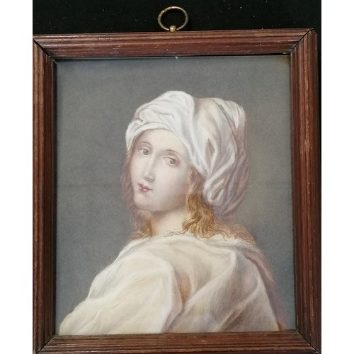 293 - Antique classical watercolour study of a female with a headscarf in a deep cushion oak frame - 24cm ... 