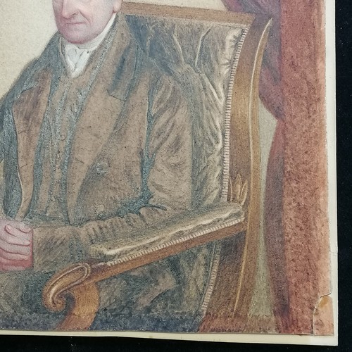 294 - Antique watercolour study of a seated gentleman - original gilt gesso frame 32cm x 29cm