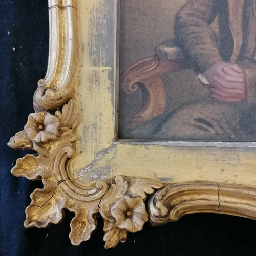 294 - Antique watercolour study of a seated gentleman - original gilt gesso frame 32cm x 29cm