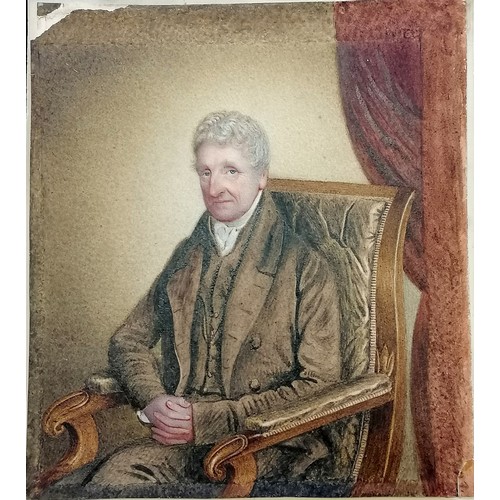 294 - Antique watercolour study of a seated gentleman - original gilt gesso frame 32cm x 29cm