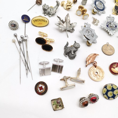 310 - Qty of badges inc squirrel, Rhodesian coin brooch etc t/w qty of cufflinks, tie slides etc - SOLD ON... 