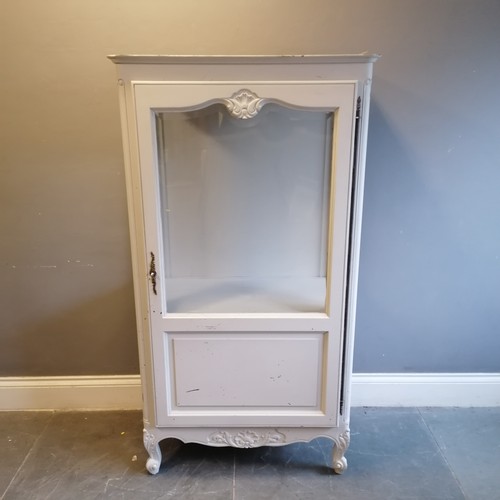 318 - White painted continental glazed cabinet with key - 87cm wide x 186cm high x 43cm deep - some losses... 