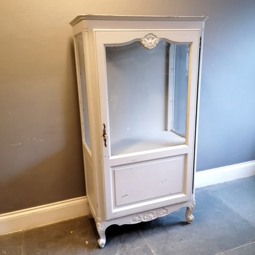 318 - White painted continental glazed cabinet with key - 87cm wide x 186cm high x 43cm deep - some losses... 