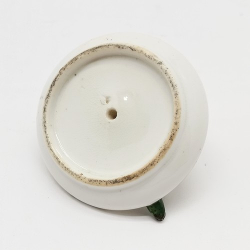 338 - Antique china go-to-bed with snake detailed handle 6.5cm diameter x 3.5cm high