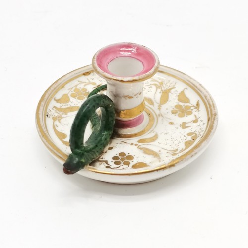 338 - Antique china go-to-bed with snake detailed handle 6.5cm diameter x 3.5cm high