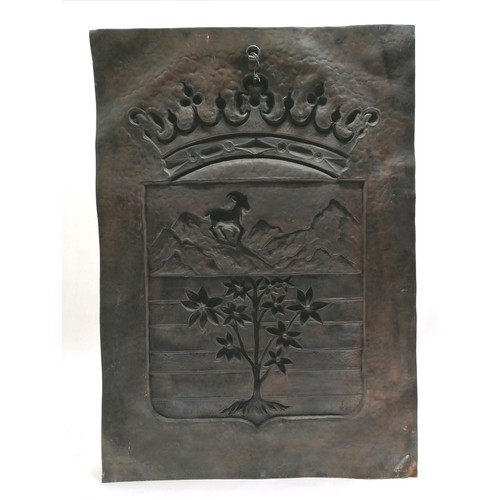 342 - Copper plaque with armorial crest 50cm x 35cm