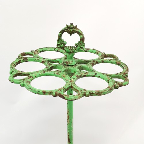 343 - Antique green painted cast iron circular stick stand 62cm high x 30cm diameter