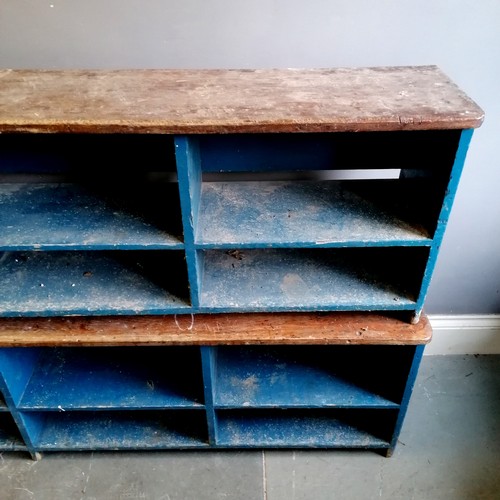 353 - Pair of blue painted mahogany benches with storage underneath - 267cm long x 53cm high x 31cm deep  ... 