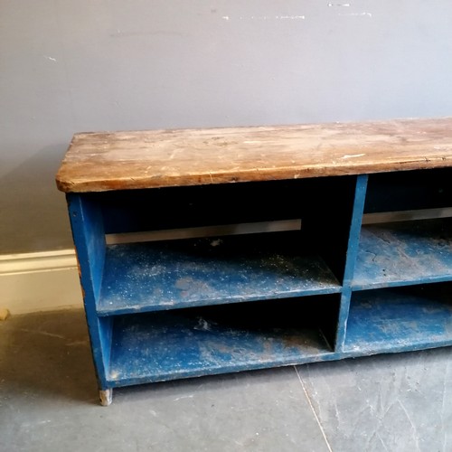 353 - Pair of blue painted mahogany benches with storage underneath - 267cm long x 53cm high x 31cm deep  ... 