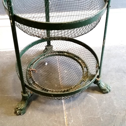 356 - Cast iron 4 tier green circular vegetable rack with lift out baskets