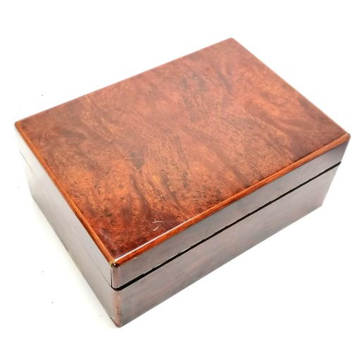 364 - Le Maire (Paris) humidor cigar box with burrwood veneer and chrome fittings - has original tray, key... 