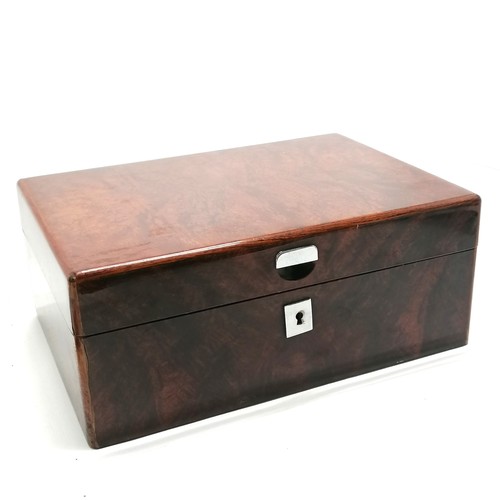 364 - Le Maire (Paris) humidor cigar box with burrwood veneer and chrome fittings - has original tray, key... 