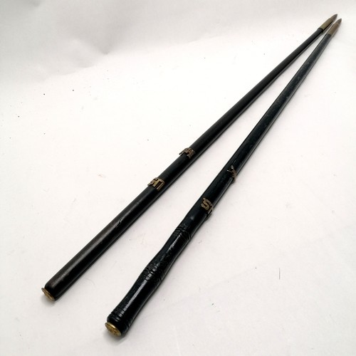 370 - 2 x US military swagger sticks with bullet terminals and button mounts to top - 69cm long