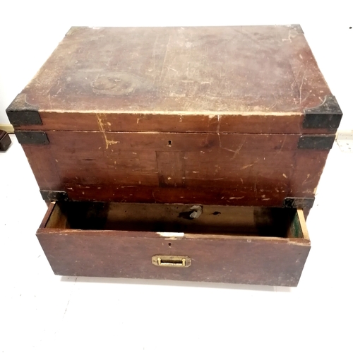 378 - Antique stained pine (empty) silver chest with twin carry handles, the top unhinging to reveal three... 