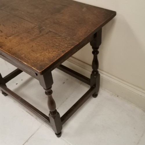 382 - Antique oak side table with single frieze drawer, on turned column supports - 81cm width x 59cm deep... 