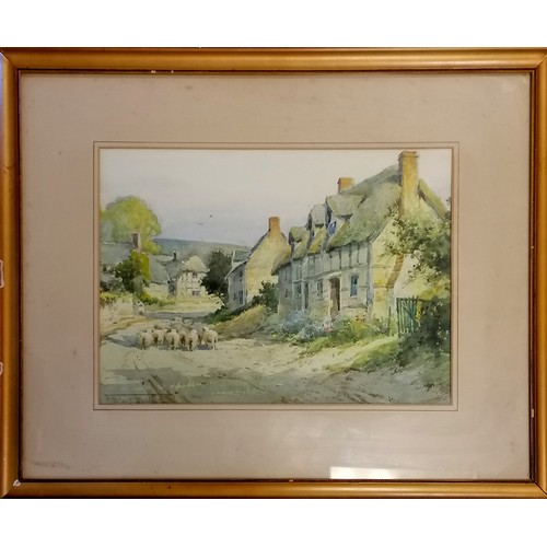 169 - Henry Sylvester Stannard (1870-1951) watercolour painting 'A Village In The Cotswolds' framed 58cm x... 