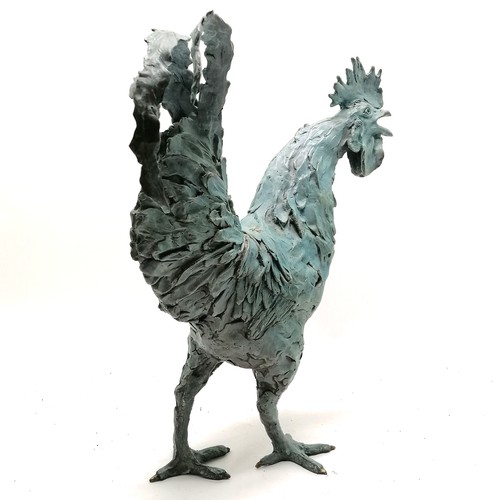 2 - Helen Gordon bronze figure of a cockerel signed - height to coxcomb 44cm x 42cm across & 11kg