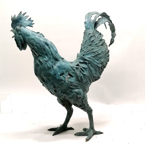 2 - Helen Gordon bronze figure of a cockerel signed - height to coxcomb 44cm x 42cm across & 11kg