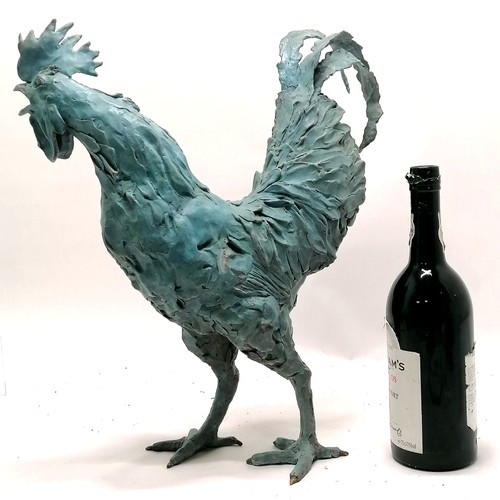 2 - Helen Gordon bronze figure of a cockerel signed - height to coxcomb 44cm x 42cm across & 11kg