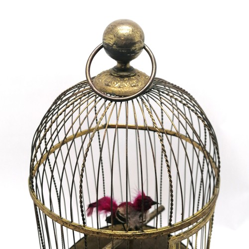 5 - Antique French brass automaton in the form of a bird cage with 2 birds - 59cm drop x 27cm diameter ~... 