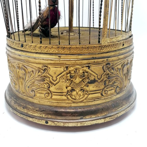 5 - Antique French brass automaton in the form of a bird cage with 2 birds - 59cm drop x 27cm diameter ~... 