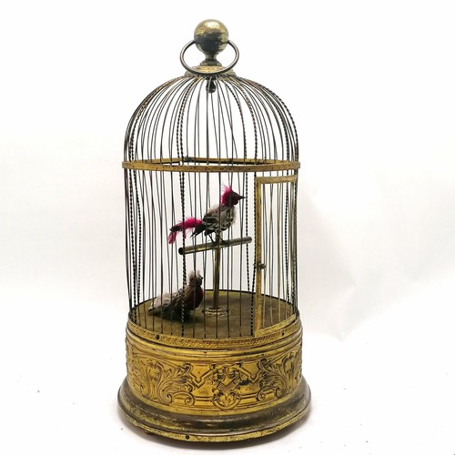 5 - Antique French brass automaton in the form of a bird cage with 2 birds - 59cm drop x 27cm diameter ~... 