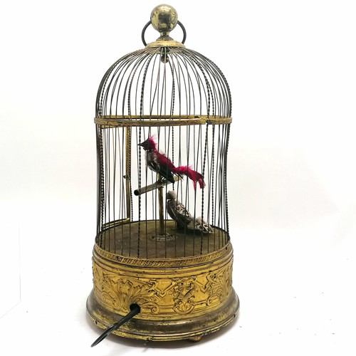 5 - Antique French brass automaton in the form of a bird cage with 2 birds - 59cm drop x 27cm diameter ~... 