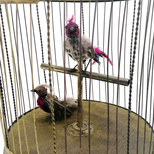 5 - Antique French brass automaton in the form of a bird cage with 2 birds - 59cm drop x 27cm diameter ~... 