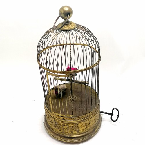 5 - Antique French brass automaton in the form of a bird cage with 2 birds - 59cm drop x 27cm diameter ~... 