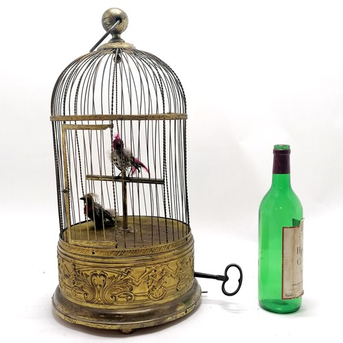 5 - Antique French brass automaton in the form of a bird cage with 2 birds - 59cm drop x 27cm diameter ~... 