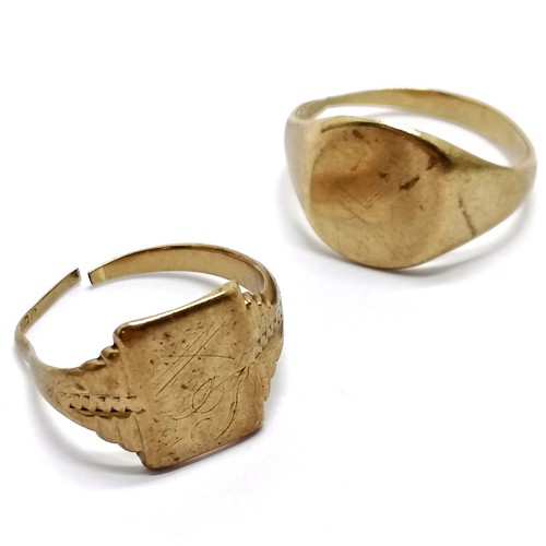 622 - 2 x 9ct hallmarked gold signet rings - both a/f ~ 8.5g