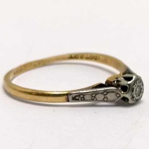 623 - Antique 18ct gold & platinum solitaire diamond ring - size N½ & 1.5g total weight