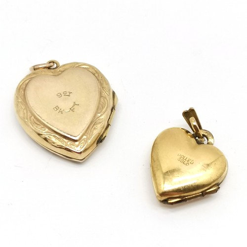 628 - 9ct 20 micron metal core bangle, 9ct gold front & back heart locket & rolled gold pendant heart lock... 