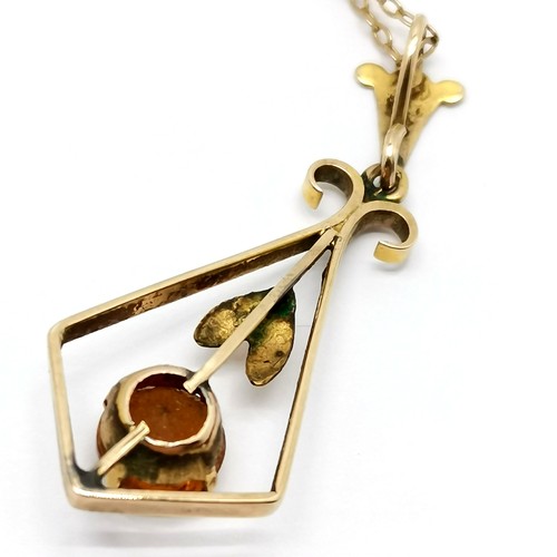 632 - Antique 9ct marked gold stone set pendant (3.5cm drop) on an unmarked gold 46cm chain - total weight... 