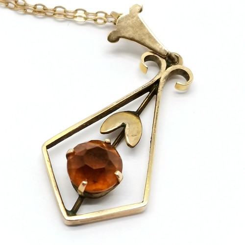 632 - Antique 9ct marked gold stone set pendant (3.5cm drop) on an unmarked gold 46cm chain - total weight... 