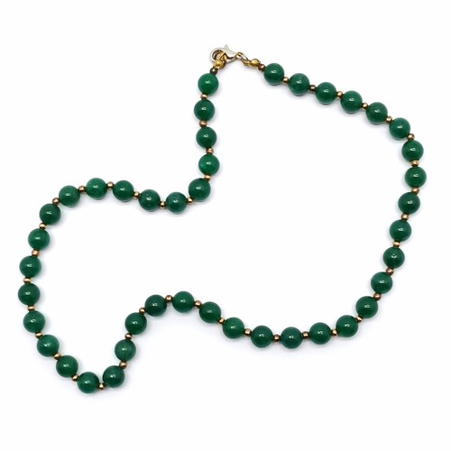 634 - Hardstone green bead necklace - 42cm