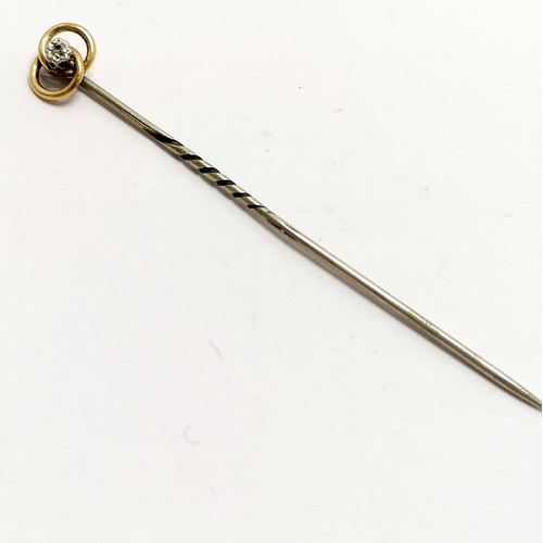 653 - Antique diamond set tie-pin with unmarked gold head in original retail box - SOLD ON BEHALF OF THE N... 