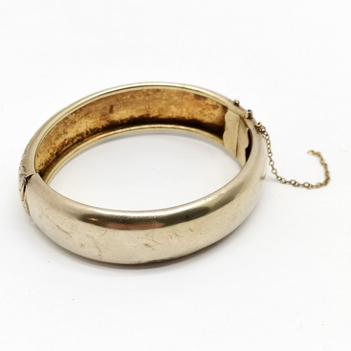 665 - c.1880's Victorian silver gilt bangle with engraved detail to front & unusual J M Banks patent clasp... 