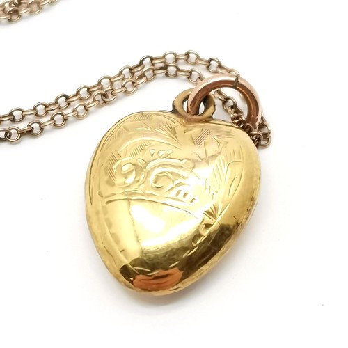 667 - Antique 9ct marked gold heart pendant on an unmarked gold 48cm chain - 1.9g total weight