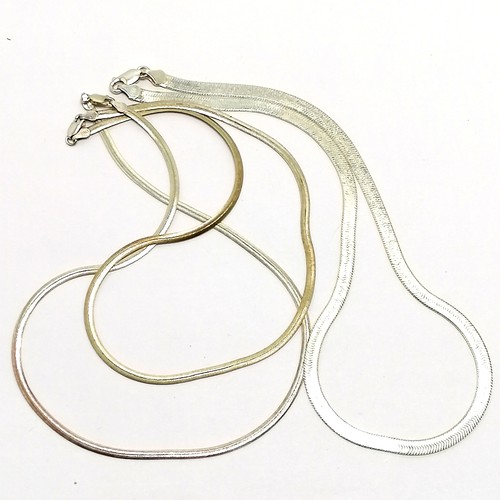 703 - 3 x silver marked flat link necklaces - longest 46cm & weight (3) 28.9g