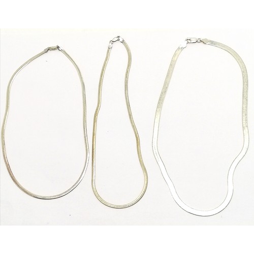 703 - 3 x silver marked flat link necklaces - longest 46cm & weight (3) 28.9g